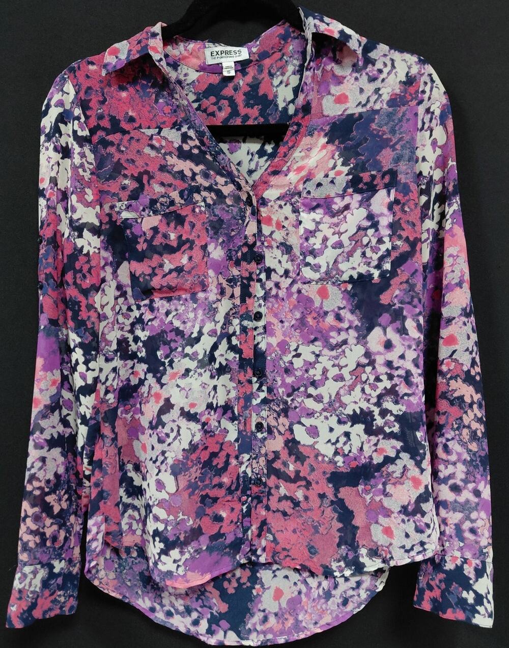 EXPRESS THE PORTOFINO SHIRT Floral Button-Up Top Long Sleeve Collared Size XS